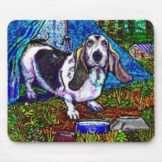 Basset Camping Mousepad Muismat (Voorkant)