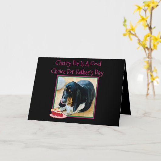 Basset & Cherry Pie op Funny Vaderdag Card Kaart (Gele Bloem)