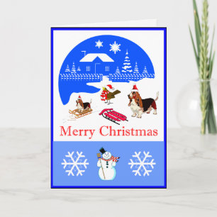 Basset en Bird Snowy Christmas Kaart