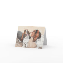 Basset Friends Dog Art Waterverf Note Kaart