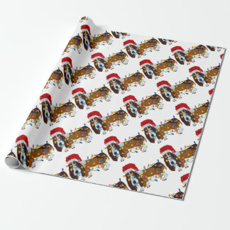 Basset gepantserd met kerstlampjes cadeaupapier