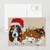 Basset gepantserd met kerstlampjes feestdagenkaart (Voorkant / Achterkant)