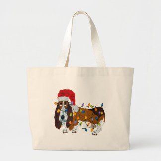 Basset gepantserd met kerstlampjes grote tote bag