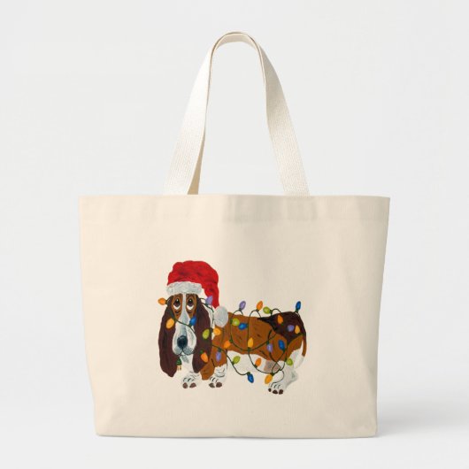 Basset gepantserd met kerstlampjes grote tote bag (Voorkant)