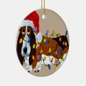 Basset gepantserd met kerstlampjes keramisch ornament (Rechts)