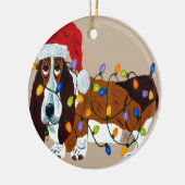 Basset gepantserd met kerstlampjes keramisch ornament (Links)