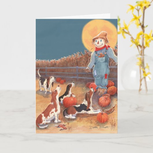 Basset Halloween Kaart (Gele Bloem)