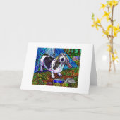 "Basset het Kamperen" de Kaart van Groeten (Gele Bloem)