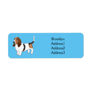 Basset hond cartoon illustratie etiket