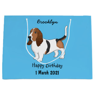 Basset hond cartoon illustratie groot cadeauzakje