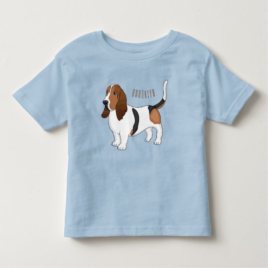 Basset hond cartoon illustratie kinder shirts (Voorkant)