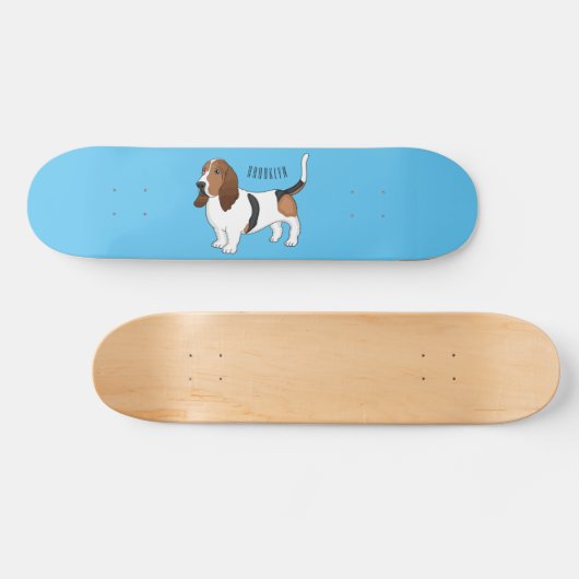Basset hond cartoon illustratie persoonlijk skateboard (Horizontaal)
