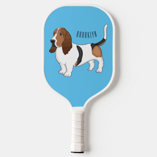 Basset hond cartoon illustratie pickleball paddle (Achterkant)