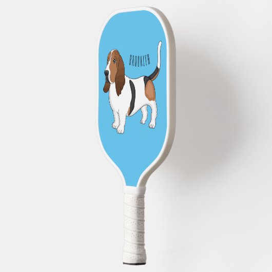 Basset hond cartoon illustratie pickleball paddle (Links)