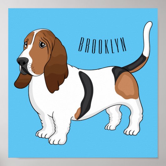 Basset hond cartoon illustratie poster (Voorkant)