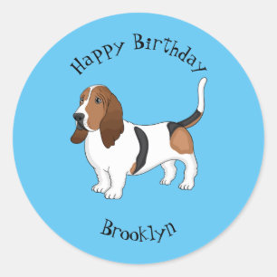 Basset hond cartoon illustratie ronde sticker
