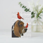 Basset Hond en vogels Briefkaart (Staand voorkant)