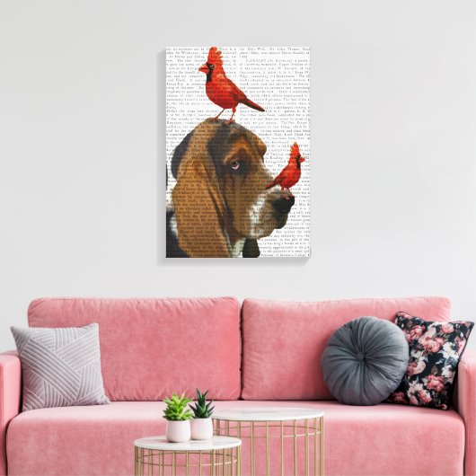Basset Hond en vogels Canvas Afdruk (Insitu (Woonkamer))
