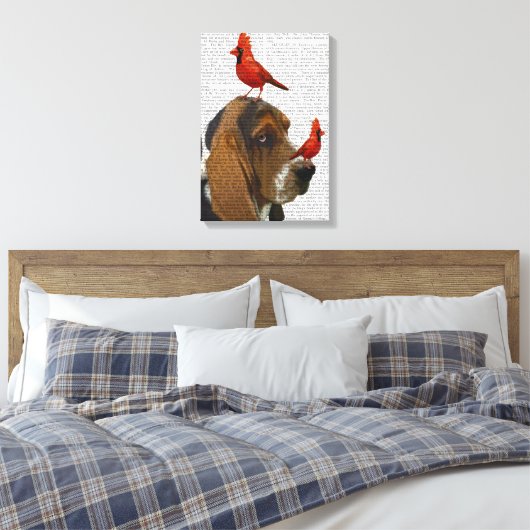 Basset Hond en vogels Canvas Afdruk (Insitu (Slaapkamer))