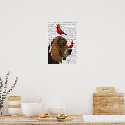 Basset Hond en vogels Poster (Keuken)