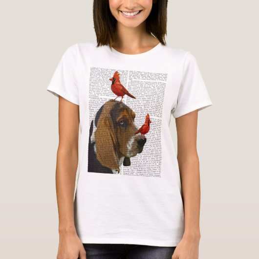 Basset Hond en vogels T-shirt (Voorkant)