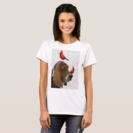 Basset Hond en vogels T-shirt (Voorkant volledig)