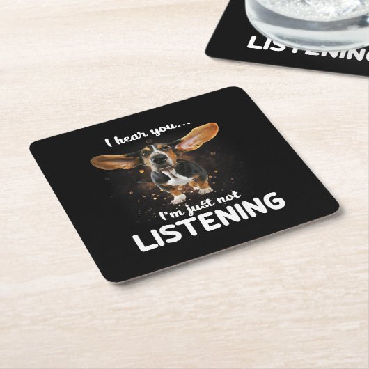basset hond ik hoor dat je niet luistert kartonnen onderzetters (Schuin)