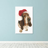 Basset hond in Santa hat Canvas Afdruk (Insitu (Houten vloer))