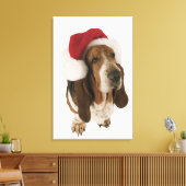 Basset hond in Santa hat Canvas Afdruk (Insitu (Woonkamer))