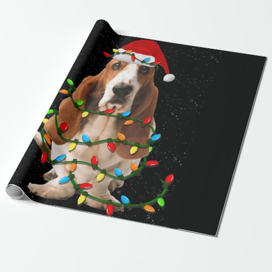 basset hond kerstmis grappige hondshond cadeaupapier (Uitgerold)