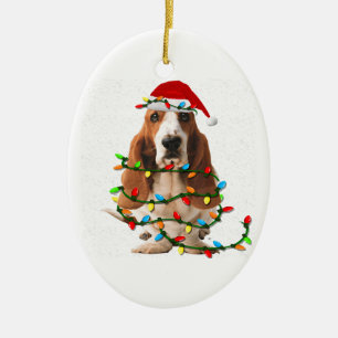 basset hond kerstmis grappige hondshond keramisch ornament