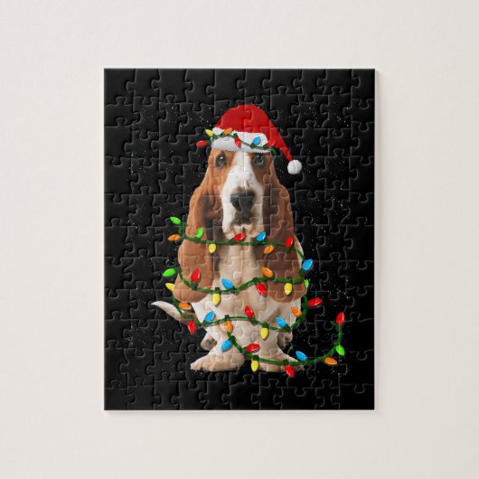 basset hond kerstmis grappige hondshond legpuzzel (Verticaal)