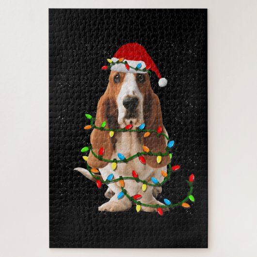 basset hond kerstmis grappige hondshond legpuzzel (Verticaal)