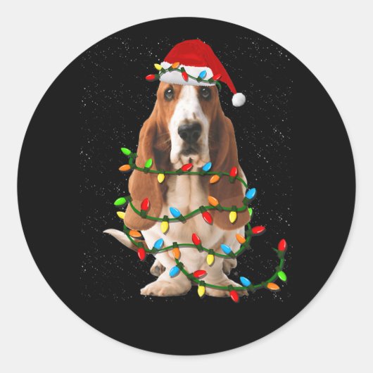 basset hond kerstmis grappige hondshond ronde sticker (Voorkant)
