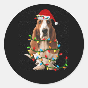 basset hond kerstmis grappige hondshond ronde sticker