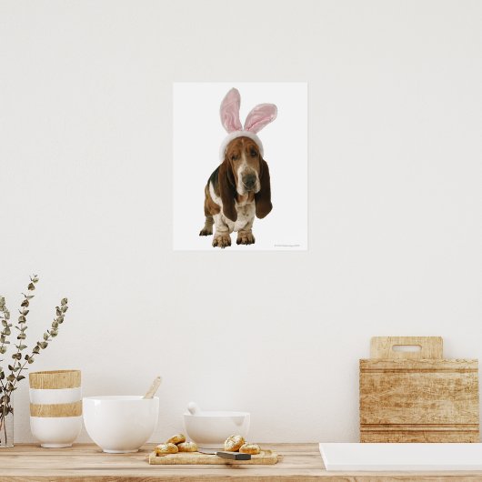 Basset hond met bunny-oren poster (Keuken)