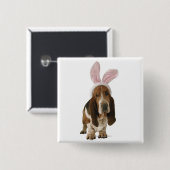 Basset hond met bunny-oren vierkante button 5,1 cm (Voorkant /achterkant)