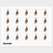 Basset hond met bunny-oren vierkante sticker (Vel)