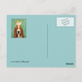 Basset hond met goudvink in briefkaart van theeopj (Achterkant)