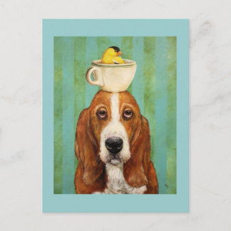 Basset hond met goudvink in briefkaart van theeopj