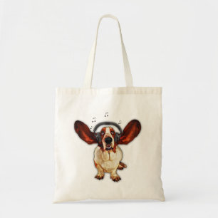 Basset Hond met oortelefoons, Pop kunst, budget Ta Tote Bag