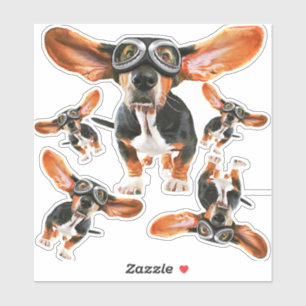 Basset Hond met vliegende oorlogen en pilotengokke Sticker