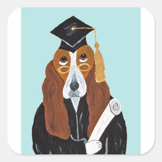 Basset Hound Afgestudeerde Vierkante Sticker (Voorkant)
