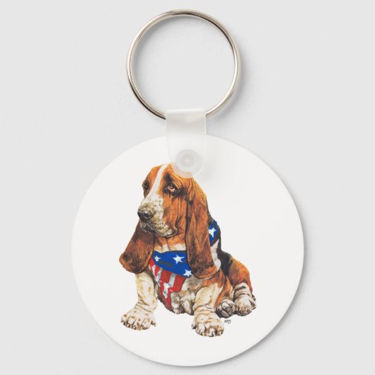Basset Hound Amerikaanse Patriottisch Sleutelhanger (Voorkant)