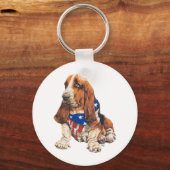 Basset Hound Amerikaanse Patriottisch Sleutelhanger (Voorkant)