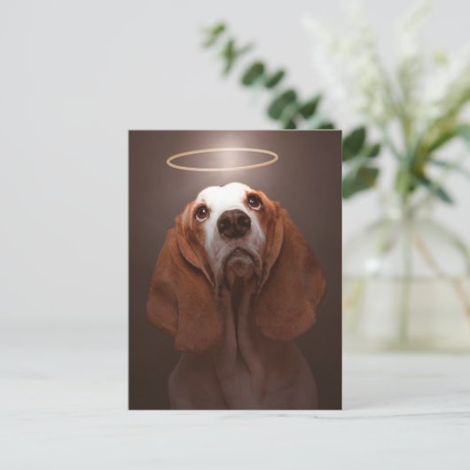 Basset Hound Angel Briefkaart (Staand voorkant)