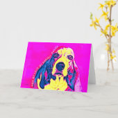 Basset Hound Artsy Blank Kaart (Gele Bloem)