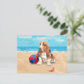 Basset Hound bij Beach Briefkaart (Staand voorkant)