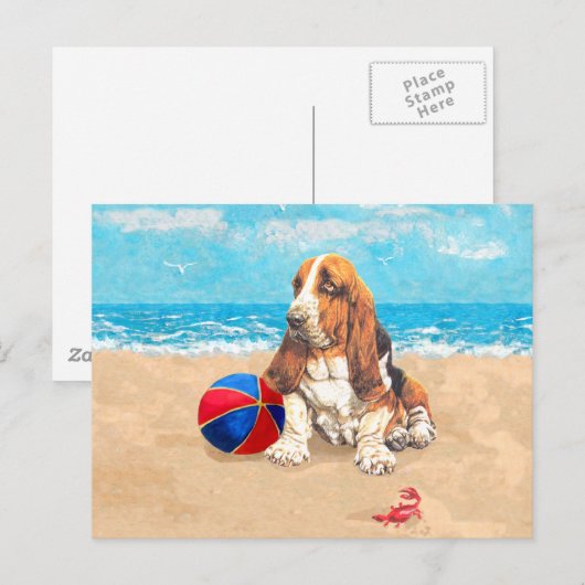 Basset Hound bij Beach Briefkaart (Voorkant / Achterkant)