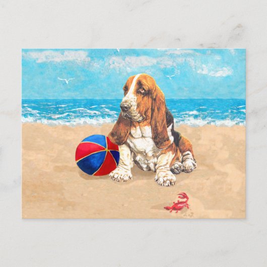 Basset Hound bij Beach Briefkaart (Voorkant)